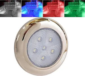 SURFACE Mount 2.75" RGBW Internal Driver LED Courtesy Boat Light | RV Accent | Interior Exterior Deck Transom Cockpit T Top | Waterproof IP68 (Stainless Bezel)
