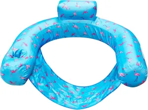 SWIMLINE ORIGINAL Fabric Covered U-Seat Inflatable Pool Lounger Flamingo Pattern | With Comfortable Sling Seat, Back Rest, and Built In Cup Holder | For Pool, Beach, Lake, and More