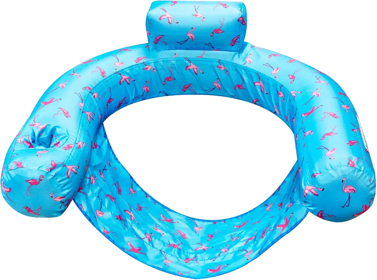 SWIMLINE ORIGINAL Fabric Covered U-Seat Inflatable Pool Lounger Flamingo Pattern | With Comfortable Sling Seat, Back Rest, and Built In Cup Holder | For Pool, Beach, Lake, and More