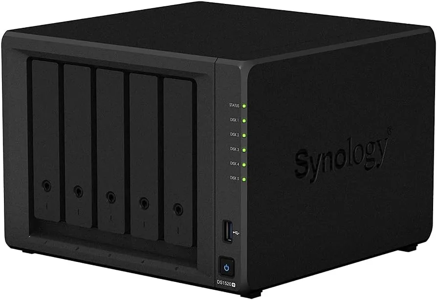 Synology DiskStation DS1520  NAS Server for Business with Celeron CPU, 8GB DDR4 Memory, 20TB HDD, DSM Operating System