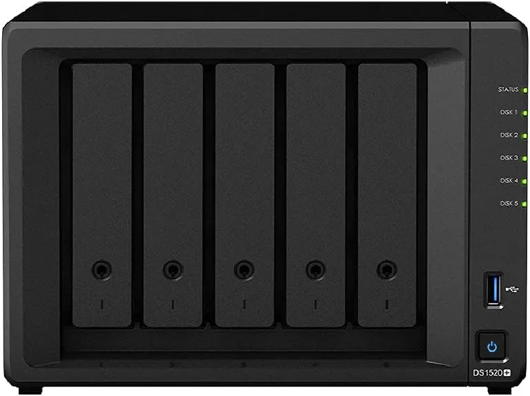 Synology DiskStation DS1520  NAS Server for Business with Celeron CPU, 8GB DDR4 Memory, 20TB HDD, DSM Operating System