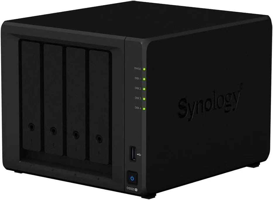 Synology DiskStation DS920  NAS Server for Business with Celeron J4125 Quad-Core CPU, 8GB DDR4 Memory, 16TB HDD, DSM Operating System