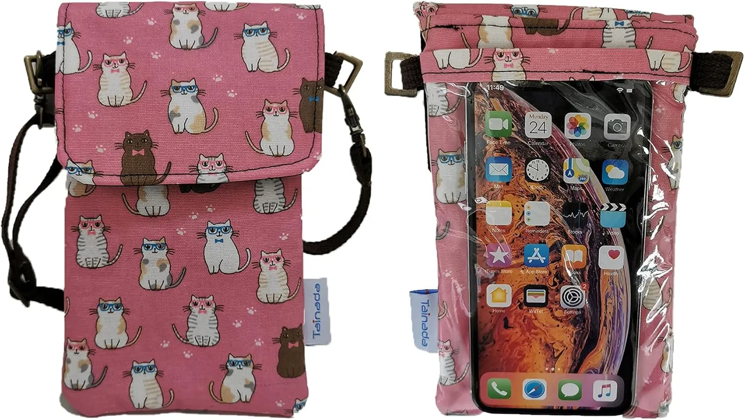 Tainada Crossbody Travel Phone Bag for Women, Small Shoulder Smartphone Touchscreen Wallet Purse Clutch Pouch w/Detachable Strap for iPhone 16/15 Pro Max; Samsung S24 , S23, A54 (Cats Pattern Pink)