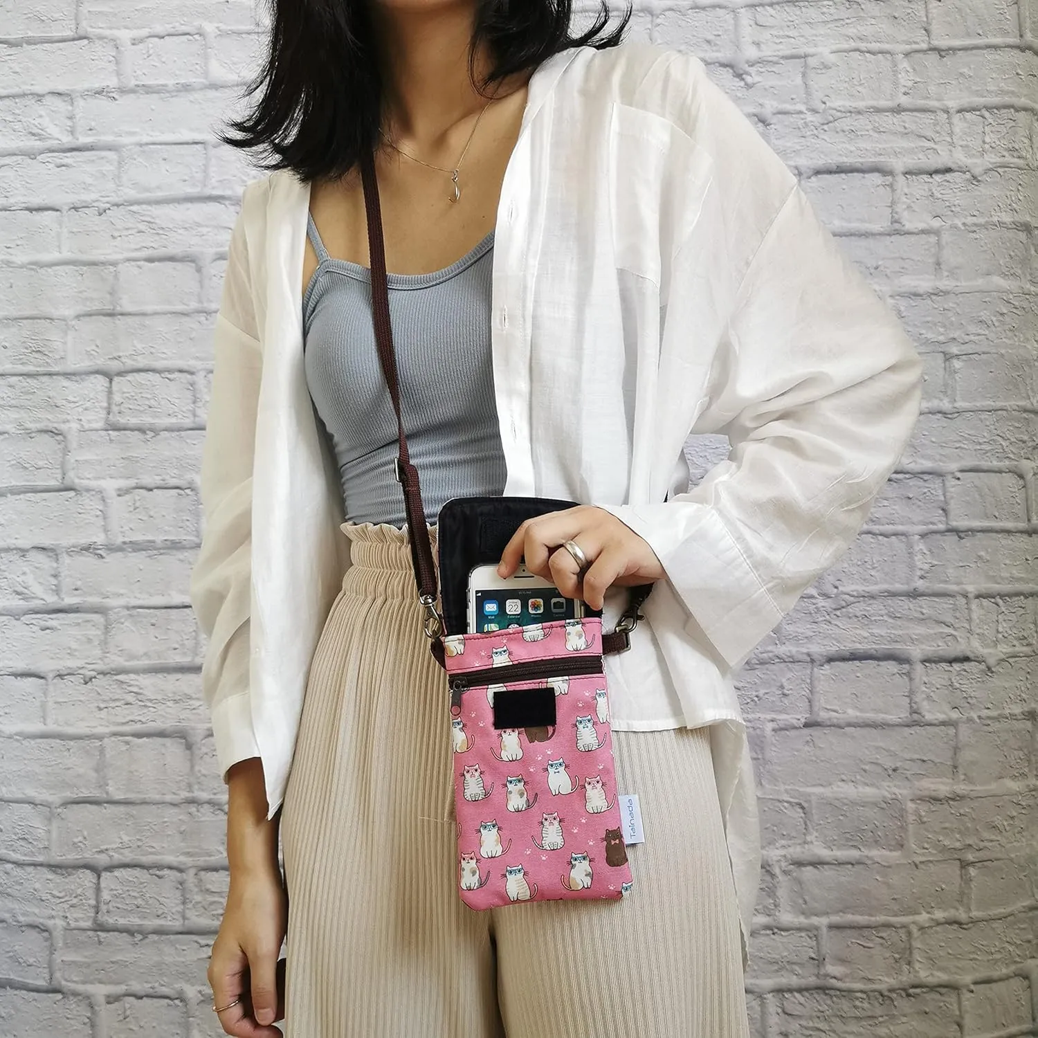 Tainada Crossbody Travel Phone Bag for Women, Small Shoulder Smartphone Touchscreen Wallet Purse Clutch Pouch w/Detachable Strap for iPhone 16/15 Pro Max; Samsung S24 , S23, A54 (Cats Pattern Pink)