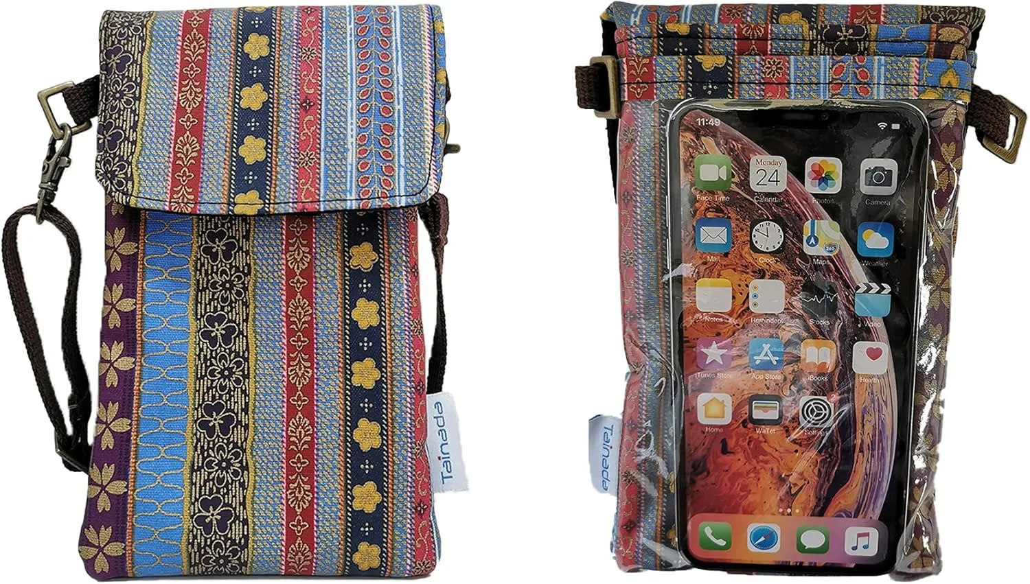 Tainada Crossbody Travel Phone Bag for Women, Small Shoulder Smartphone Touchscreen Wallet Purse Clutch Pouch w/Detachable Strap for iPhone 16/15 Pro; Samsung Galaxy S24 , A54, A35 (Folk Style)