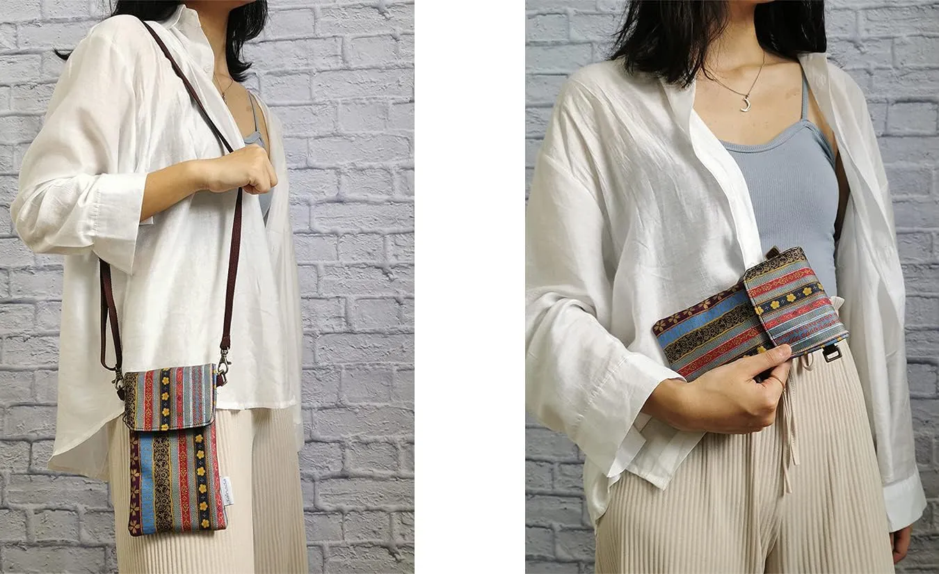 Tainada Crossbody Travel Phone Bag for Women, Small Shoulder Smartphone Touchscreen Wallet Purse Clutch Pouch w/Detachable Strap for iPhone 16/15 Pro; Samsung Galaxy S24 , A54, A35 (Folk Style)