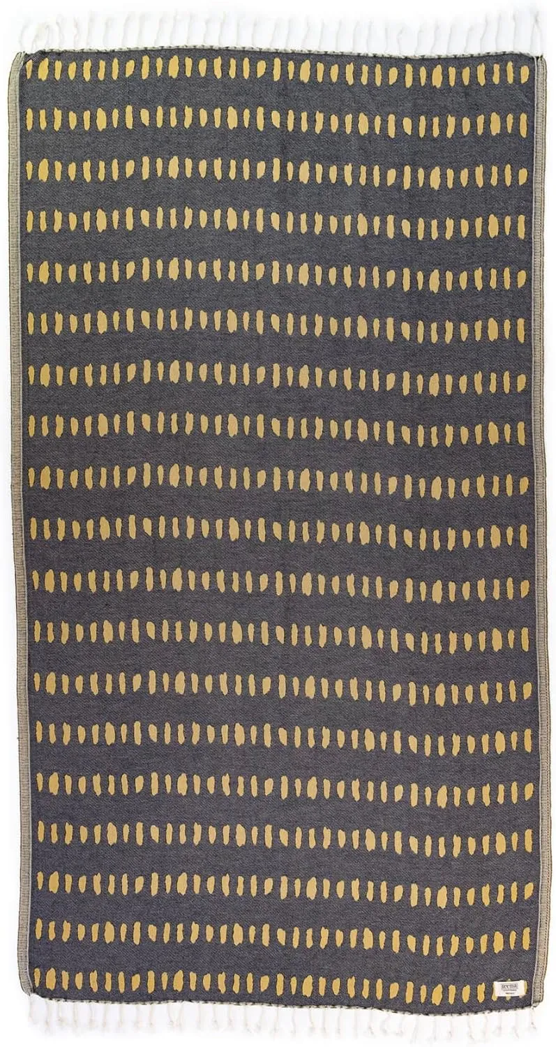 Teema Large Turkish Beach Towel - 100% Turkish Cotton - Sand Free - Fast Drying - Versatile and Multi-Use - The Spots (Golden)