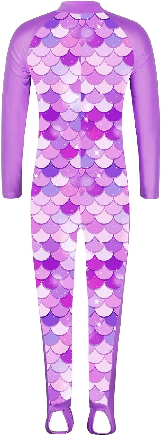 TFJH E 1PCS Girls Long Sleeve Swimsuit UPF 50  Rashguard Zipper Footed