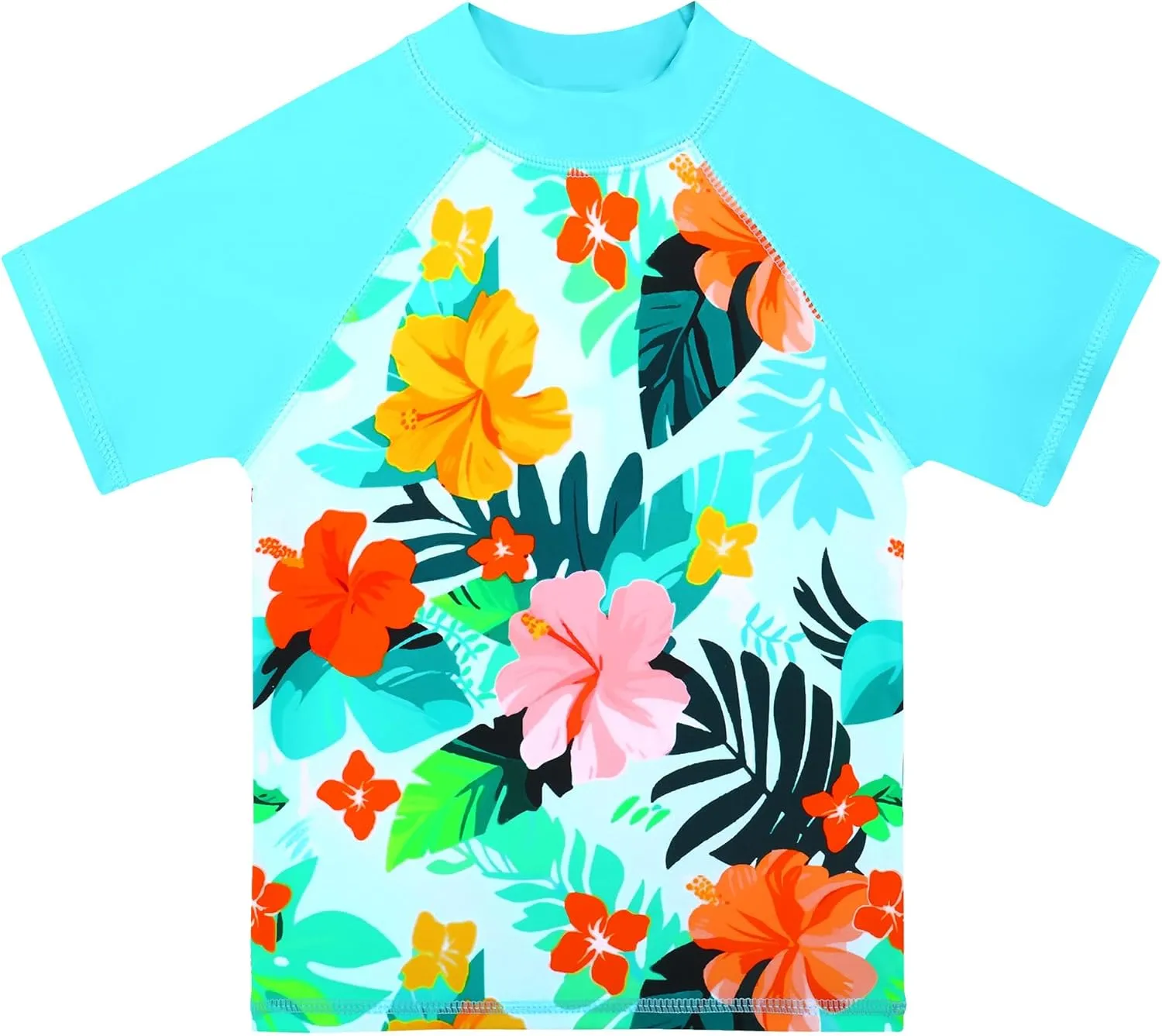 TFJH E Girls Short Sleeve Swimwear Two Piece Swimsuit UPF 50  Rash Guard Sets UV 3-12Y