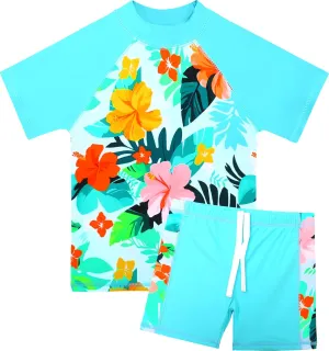 TFJH E Girls Short Sleeve Swimwear Two Piece Swimsuit UPF 50  Rash Guard Sets UV 3-12Y