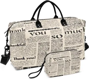 Thanks Newspaper Travel Duffel Bag, Shoulder Weekender Overnight Bags - Large Gym Bag with Wet Pocket