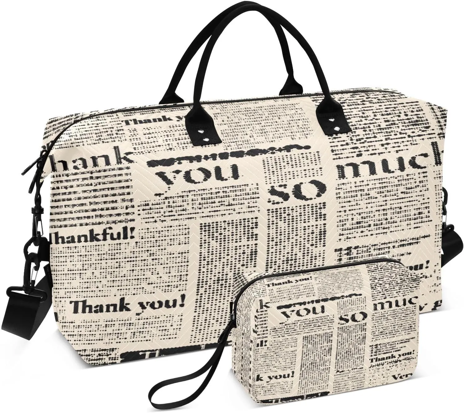 Thanks Newspaper Travel Duffel Bag, Shoulder Weekender Overnight Bags - Large Gym Bag with Wet Pocket