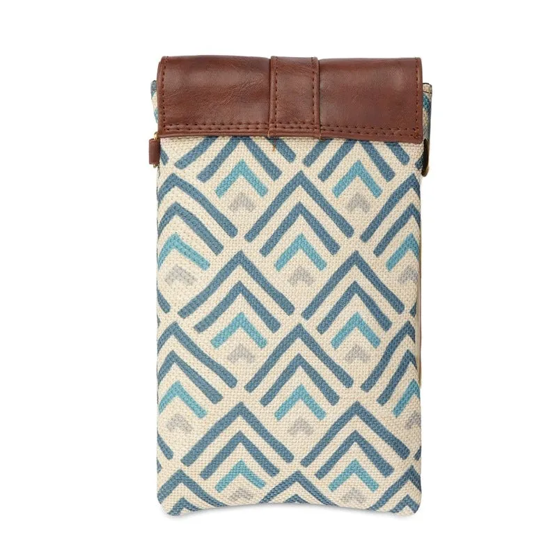 THE CLOWNFISH Flexiflare Series Mobile Sling for Women Printed Handicraft Fabric & Faux leather Casual Ladies Mobile Pouch Crossbody Bag for College Girls (White-Stripes)