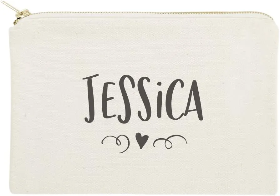 The Cotton & Canvas Co. Personalized Name with Mini Heart Cosmetic Bag and Travel Make Up Pouch