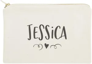 The Cotton & Canvas Co. Personalized Name with Mini Heart Cosmetic Bag and Travel Make Up Pouch