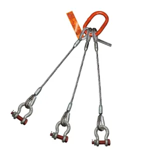 Three Leg Wire Rope Sling | 74 Ton Vertical Rated Capacity | Thimble-to-Bolt Anchor Shackle | 1-3/4" Dia. | 18' Length | EIPS 6x37 IWRC | Hanes Supply (HSI) Heavy Duty Rigging Cable