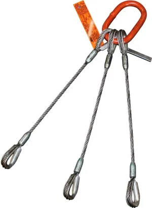 Three Leg Wire Rope Sling | 95 Ton Vertical Rated Capacity | Heavy-Duty Thimble-to-Thimble | 2" Dia. | 8' Length | EIPS 6x37 IWRC | Hanes Supply (HSI) Heavy Duty Rigging Cable for Lifting and Towing