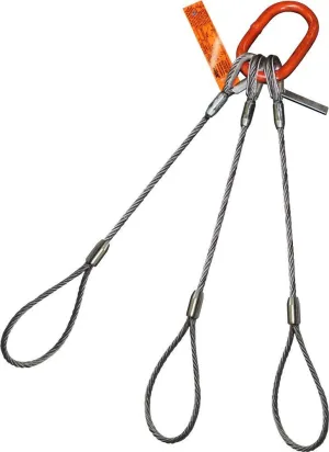 Three Leg Wire Rope Sling | 95 Ton Vertical Rated | Flemish Loop Ends | 2" Dia. | 24' Length | EIPS 6x37 IWRC | Hanes Supply (HSI) Heavy Duty Rigging Cable for Lifting and Towing