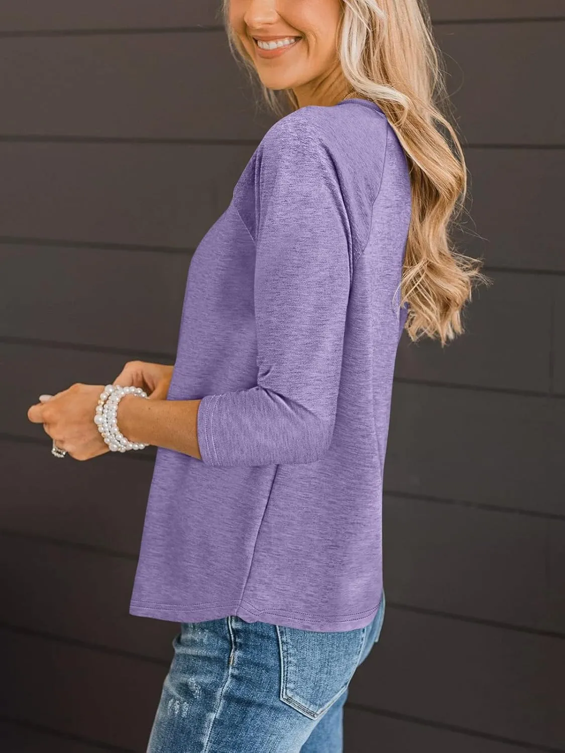 TICTICMIMI Women's V Neck 3/4 Sleeve Tops Casual T Shirts Basic Summer Tees Loose Fit Pullover Tunic