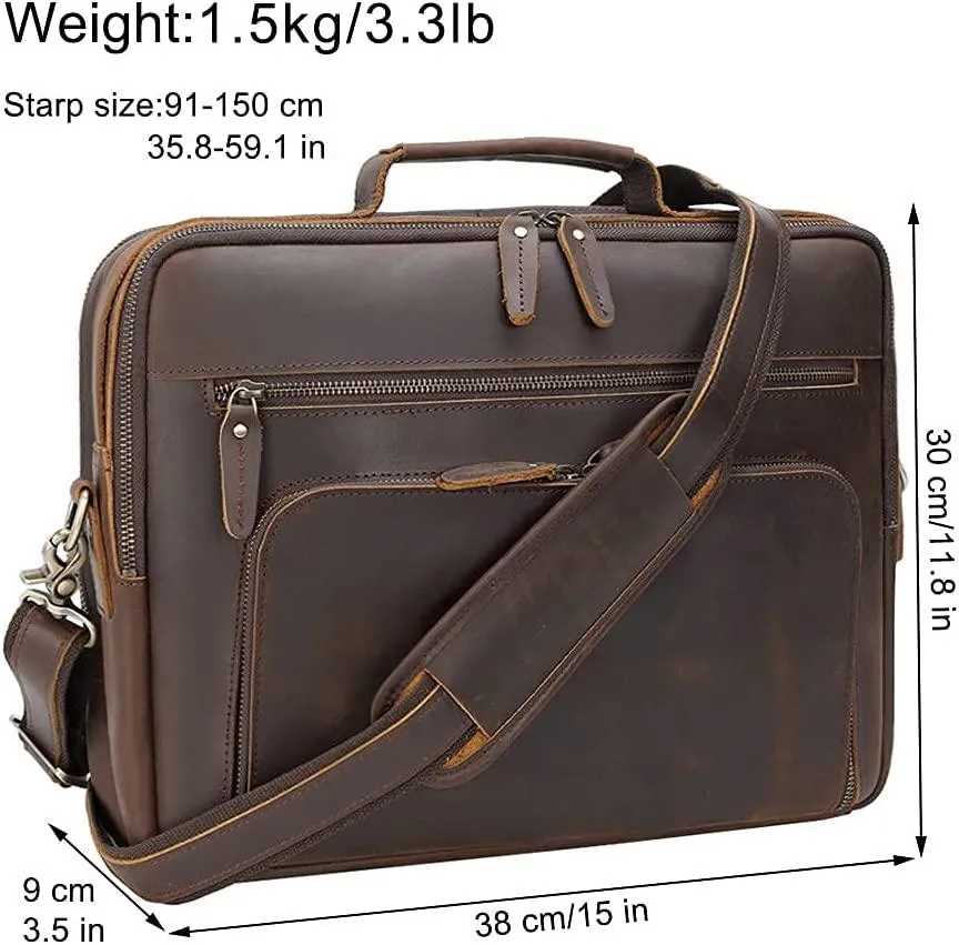 TIDING Leather Briefcase for Men 15.6" Laptop Messenger Bag Travel Business Attache Case