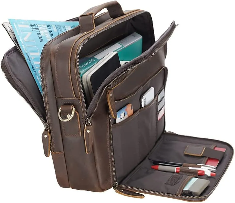 TIDING Leather Briefcase for Men 15.6" Laptop Messenger Bag Travel Business Attache Case