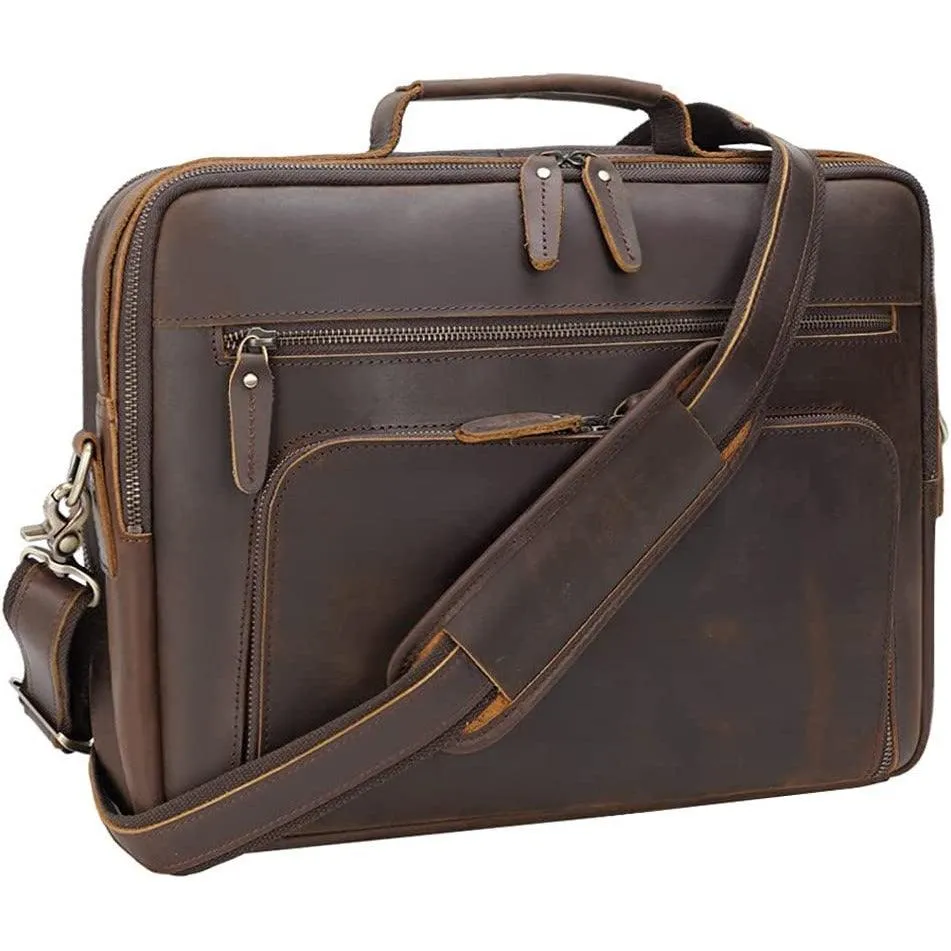 TIDING Leather Briefcase for Men 15.6" Laptop Messenger Bag Travel Business Attache Case