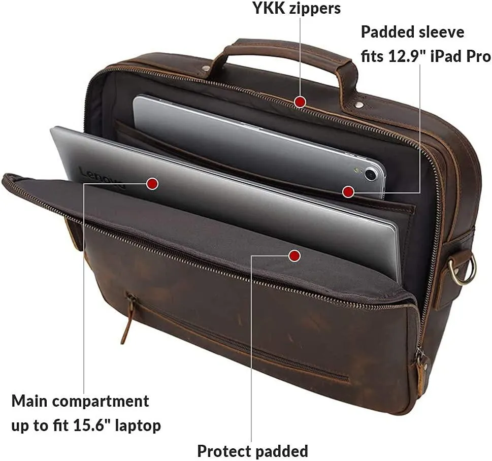 TIDING Leather Briefcase for Men 15.6" Laptop Messenger Bag Travel Business Attache Case