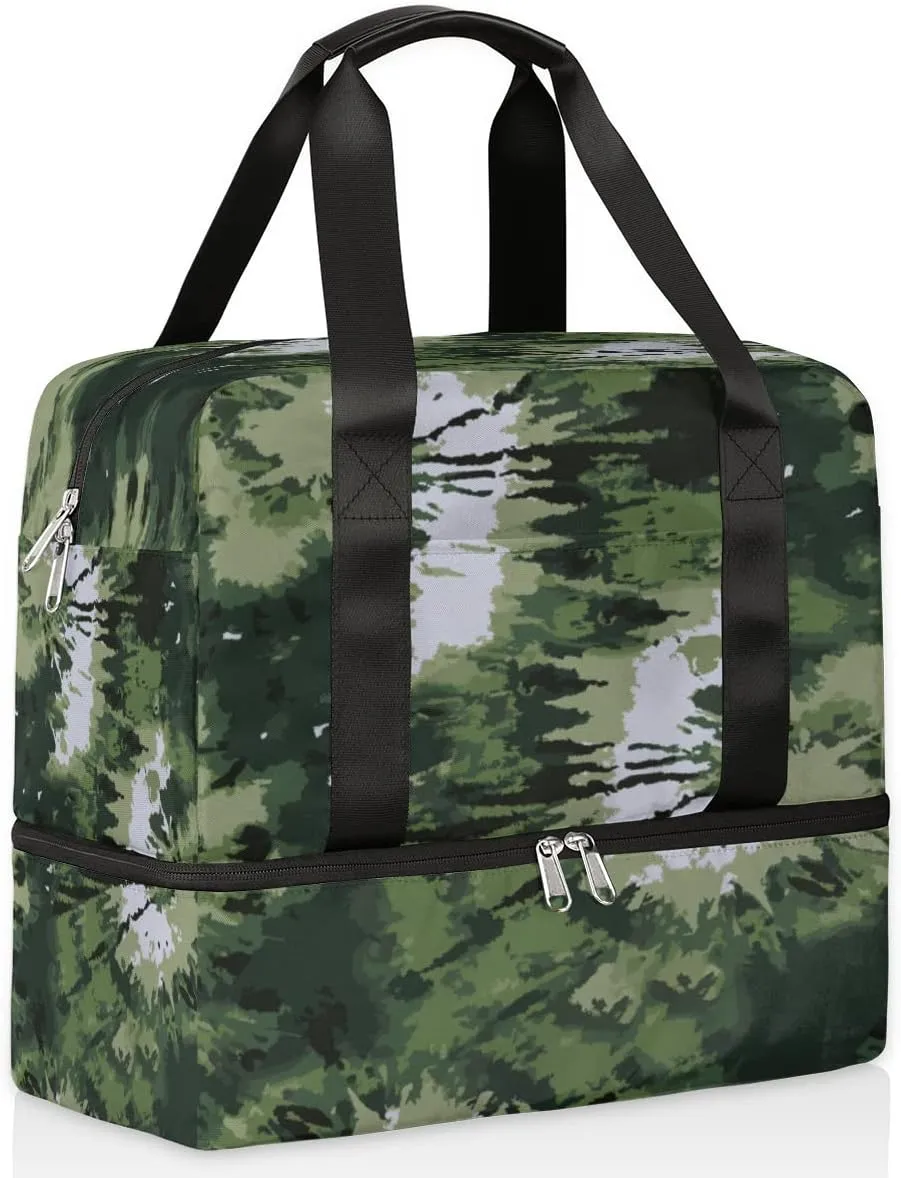Tie Dye Camouflage Travel Duffel Bag Sports Tote Gym Bag, Double layer Large Waterproof Overnight Shoulder Weekender Bag for Women Men…
