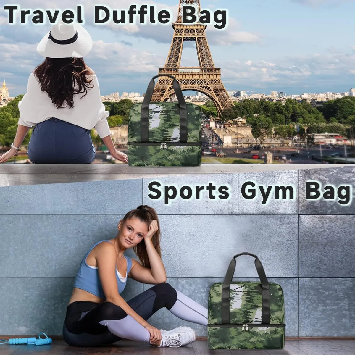 Tie Dye Camouflage Travel Duffel Bag Sports Tote Gym Bag, Double layer Large Waterproof Overnight Shoulder Weekender Bag for Women Men…