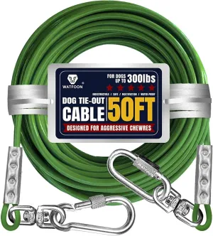 Tie Out Cable for Dogs Up to 300lbs,100ft Extra Strong 1000lbs Break Strength Tie-Out Tether Trolley Training Lead,Dog Run Cable for Yard Garden Park Camping Outside (Green, 300lbs 50ft)