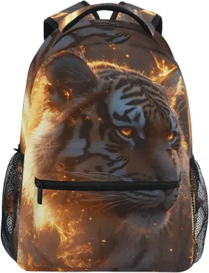 Tiger with Fire Backpack 3rd 4th 5th Grade School Bookbag Travel Laptop Daypack Bag Purse for Boys Girls Teens