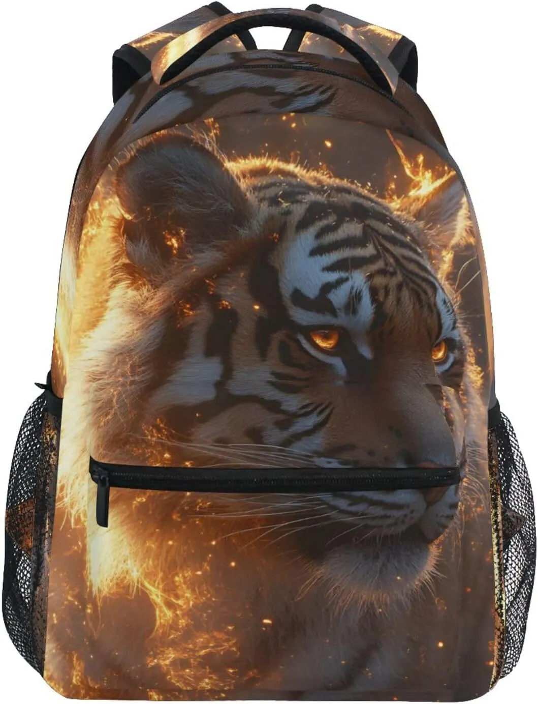 Tiger with Fire Backpack 3rd 4th 5th Grade School Bookbag Travel Laptop Daypack Bag Purse for Boys Girls Teens