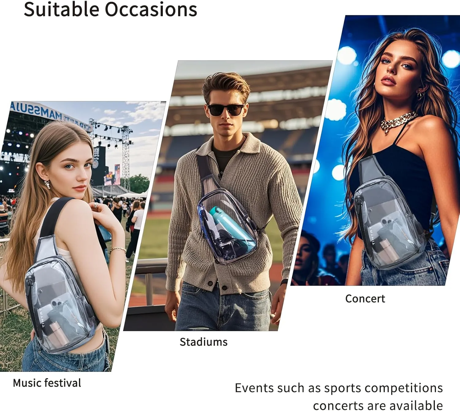 TINYAT Clear Sling Bag Stadium Approved Transparent Bag Crossbody Casual Shoulder Chest Bag for Men Women,T9060