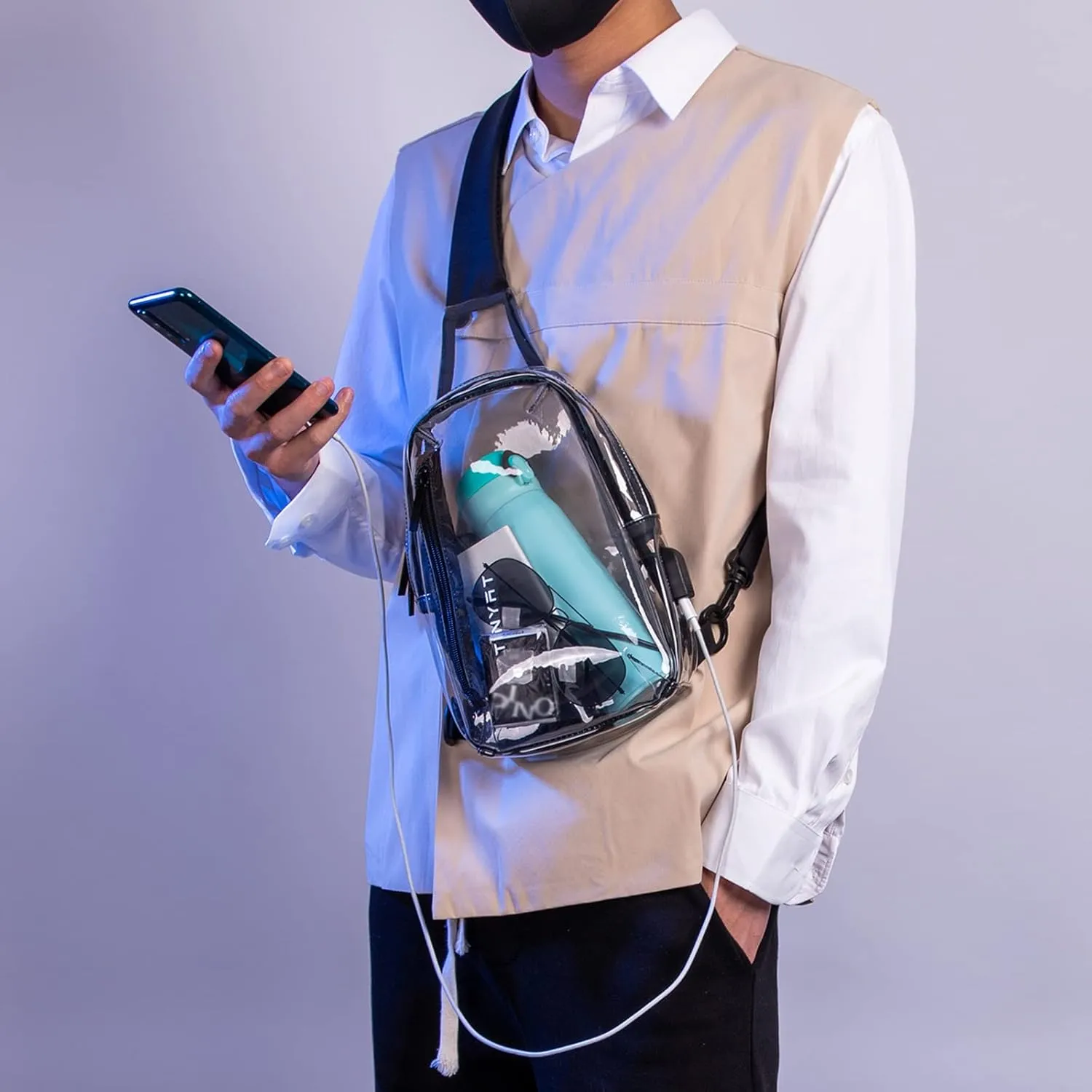 TINYAT Clear Sling Bag Stadium Approved Transparent Bag Crossbody Casual Shoulder Chest Bag for Men Women,T9060