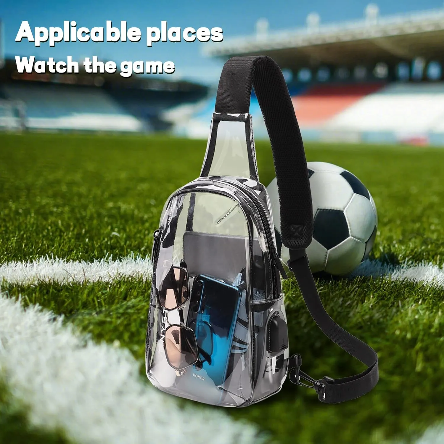 TINYAT Clear Sling Bag Stadium Approved Transparent Bag Crossbody Casual Shoulder Chest Bag for Men Women,T9060