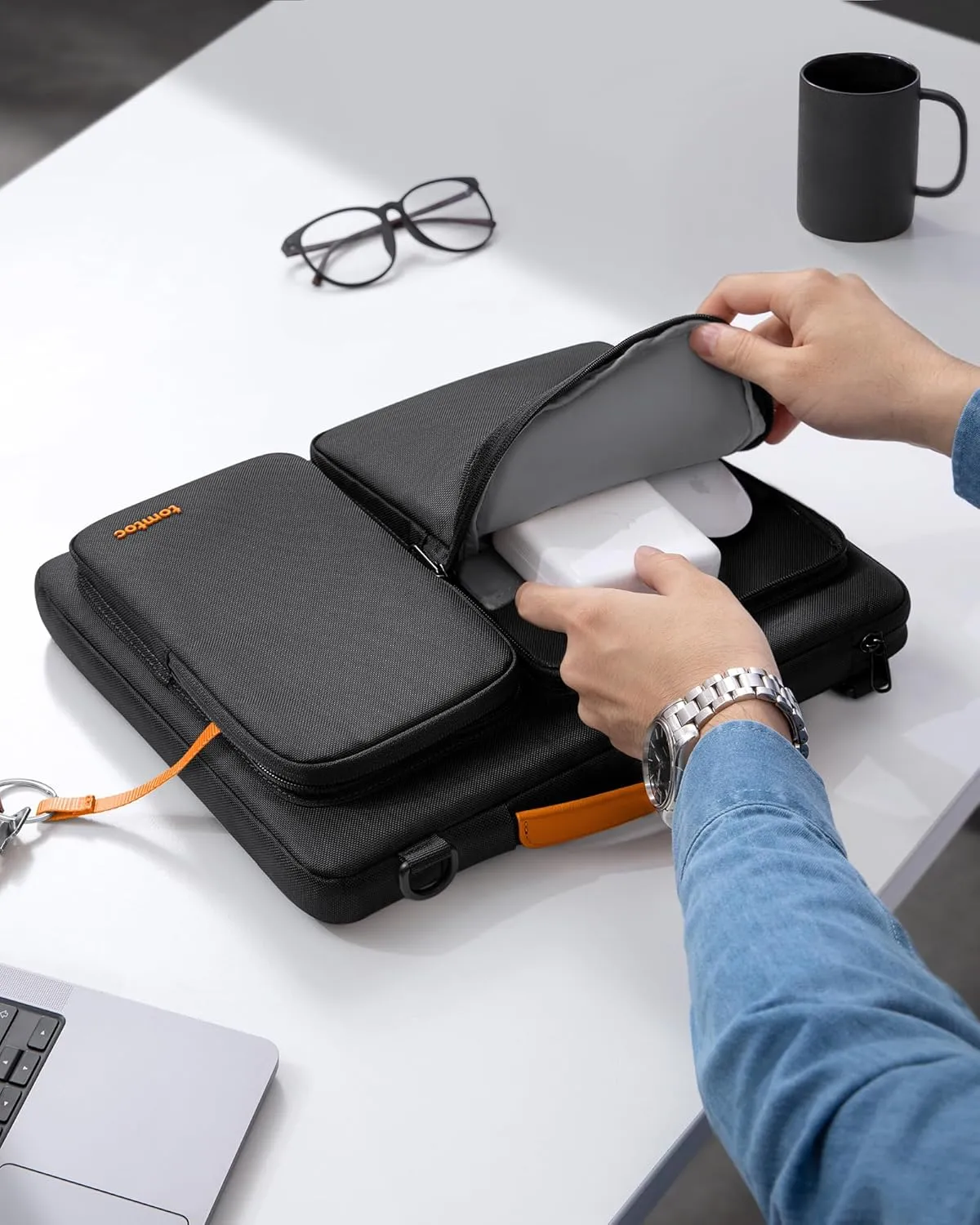 tomtoc Laptop Shoulder Bag for 14 Inch MacBook Pro M4/M3/M2/M1 Pro/Max 2024-2021, 13.5-14.4 Surface Laptop 6/5/Studio 2, Surface Book 3, 360 Protective Case Fit Asus VivoBook