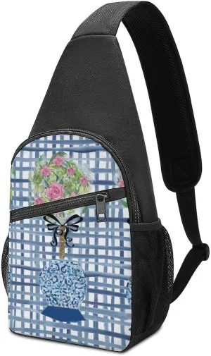 Topiary Blue Roses Ginger Jars Unisex Chest Bag, Travel, Running, Hiking Sports Bag