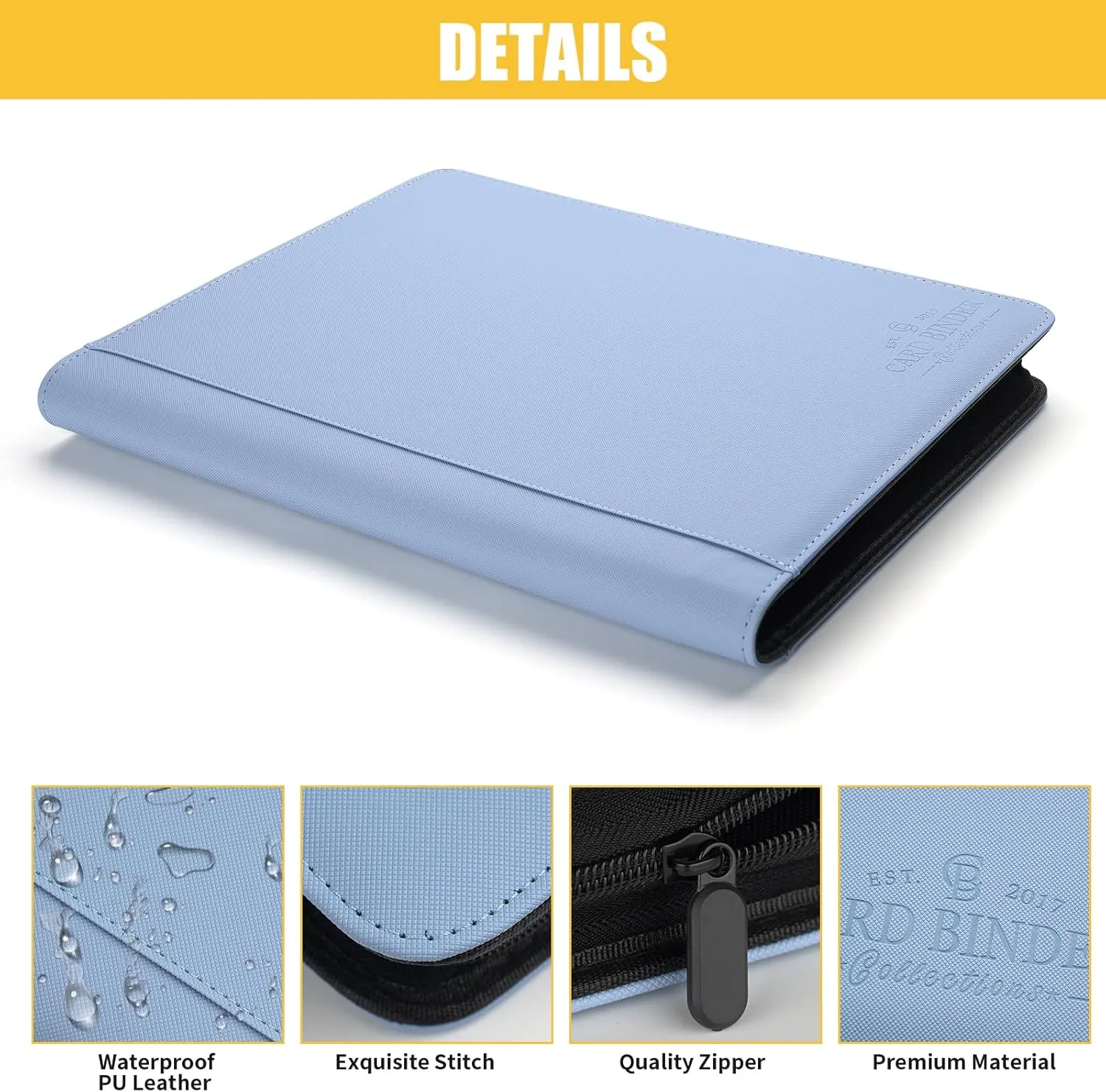Toploader Binder,Toploader Hard Cases, 9-Pocket Pages Sleeves Hold up 288 Cards.Toploader Card Binder with Sleeves for “3×4” rigid，Card Holder(Light Blue)