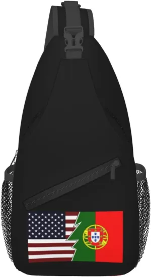 Torn Style American And Portugal Flags Crossbody Bags For Women Men Chest Backpack Gym Shoulder Bag Travel Outdoor Sports Casual Crossbody Bags