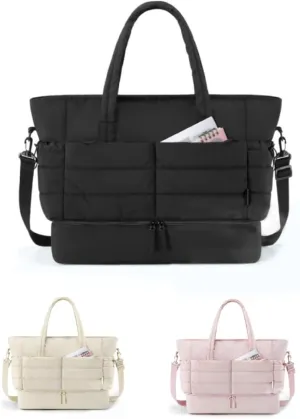 Tote Bag for Women, Puffer Bag and Work Bags with Zipper for Travel, Daily, School, Quilted Nurse Shoulder (black)