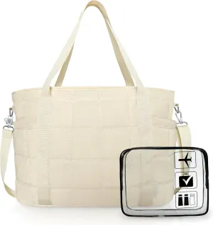 Tote Bag for Women, Puffy Bag with Zipper, Quilted Shoulder Bag with Compartments for Travel and Gym