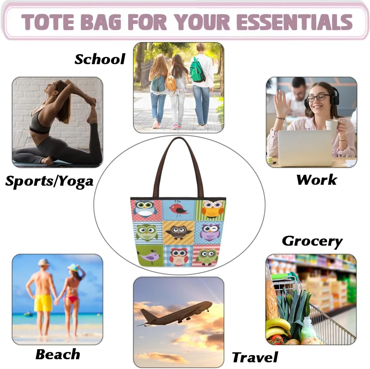 Tote Bag for Women with Zipper Large Capacity Top Handle Casual Shoulder Bag Handbag Reusable Shopping