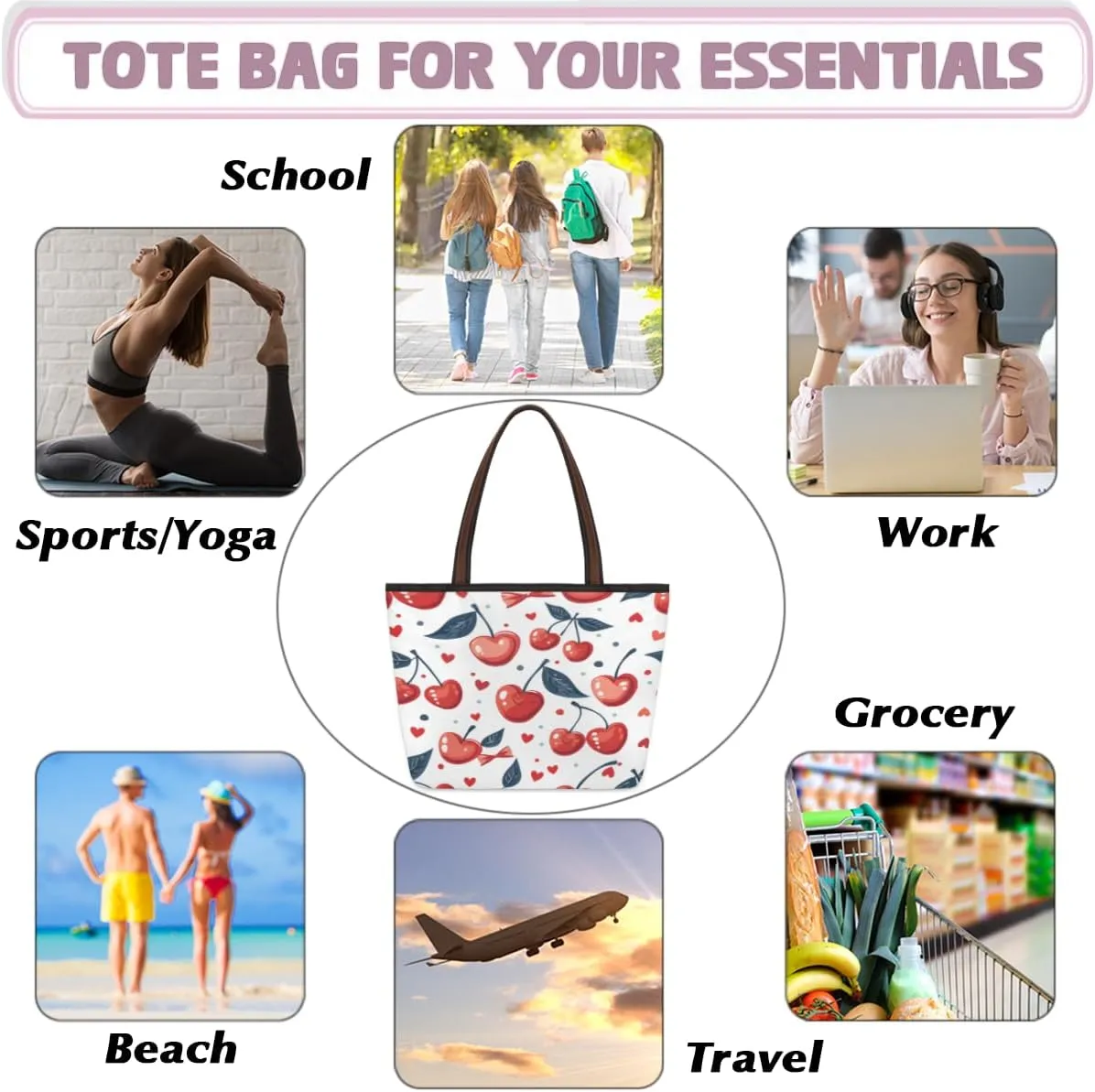 Tote Bag for Women with Zipper Large Capacity Top Handle Casual Shoulder Bag Handbag Reusable Shopping