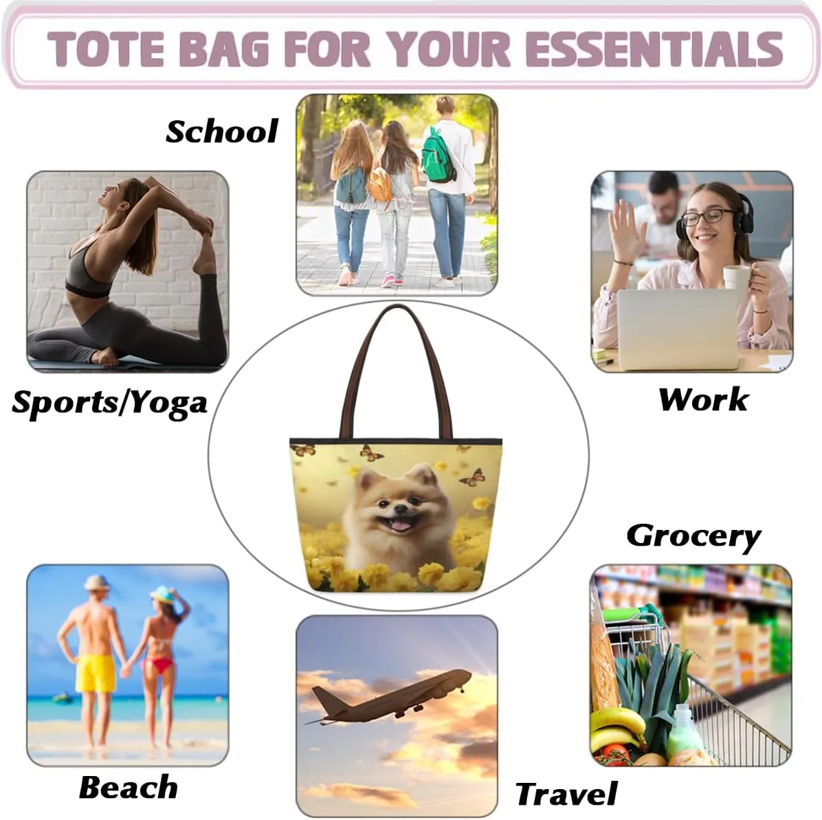 Tote Bag for Women with Zipper Large Capacity Top Handle Casual Shoulder Bag Handbag Reusable Shopping