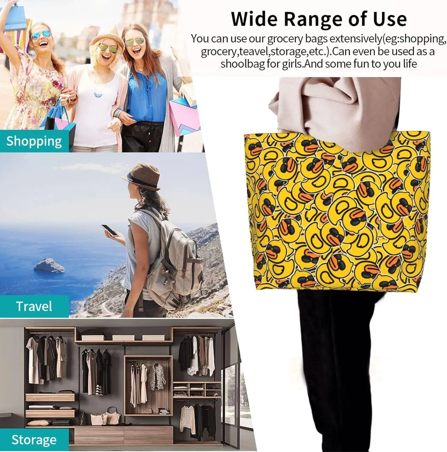 Tote Bag For Womens, Large Casual Shoulder Sling Bags Reusable Grocery Handbag For Travel Shopping Gym