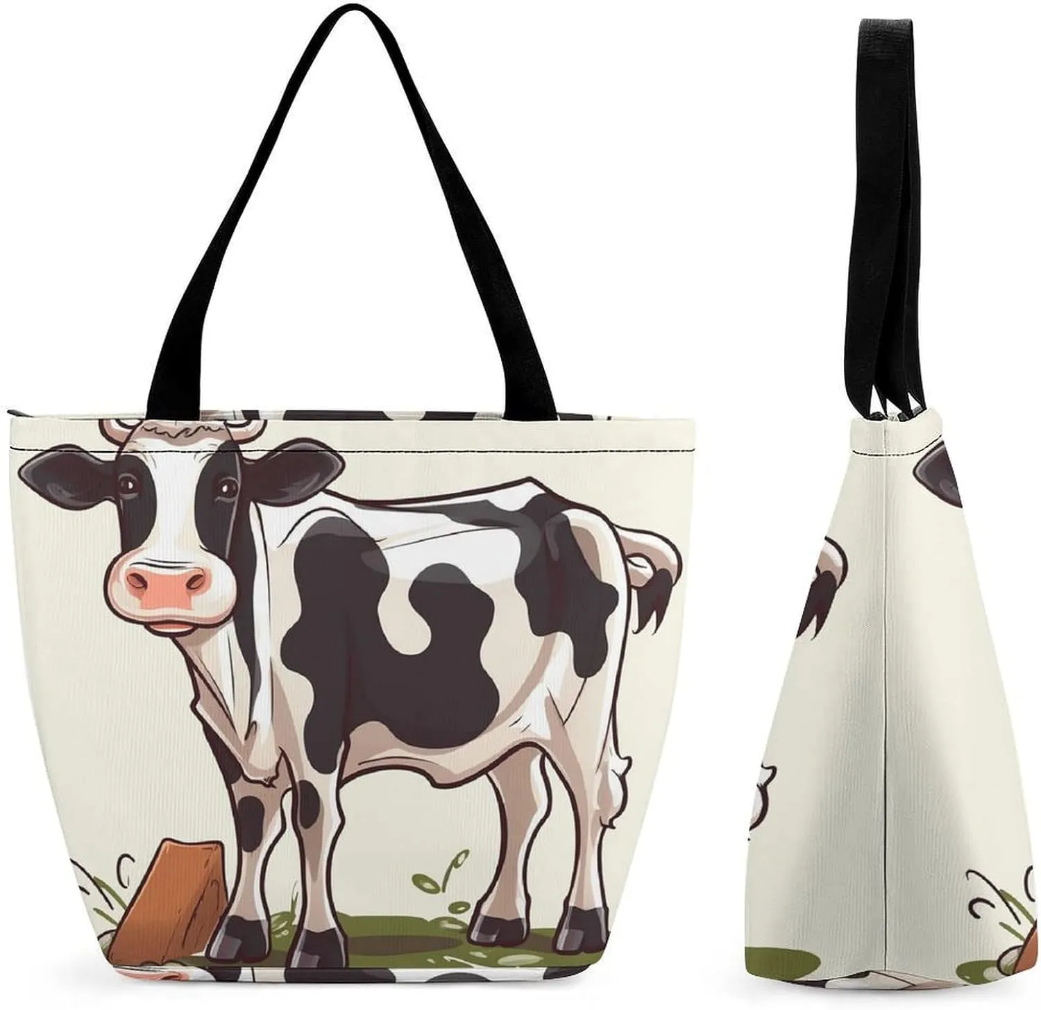 Tote Bag Reusable Grocery Bag Foldable Shopping Bag Extra Large Shoulder Bag Dairy Cow Tote Bag for Travel Work