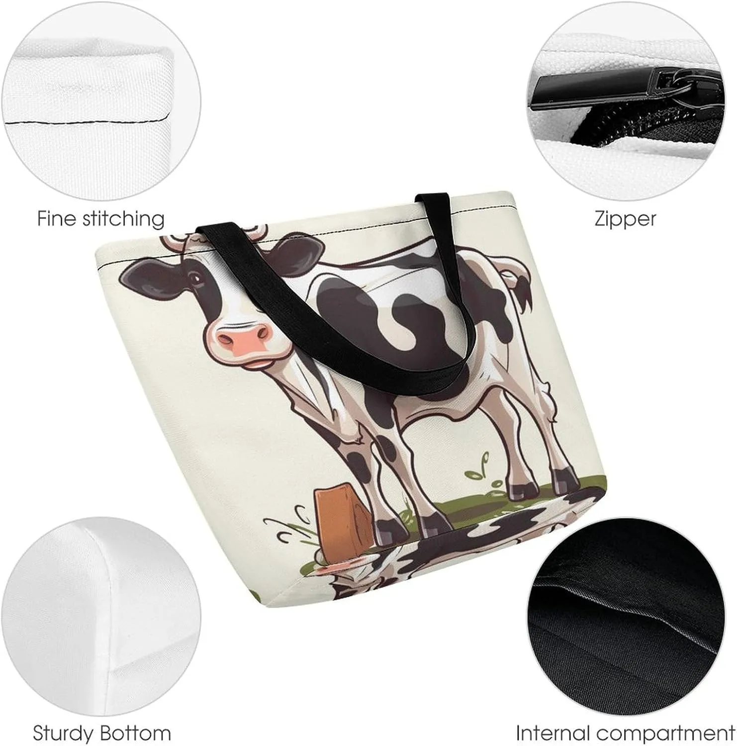 Tote Bag Reusable Grocery Bag Foldable Shopping Bag Extra Large Shoulder Bag Dairy Cow Tote Bag for Travel Work