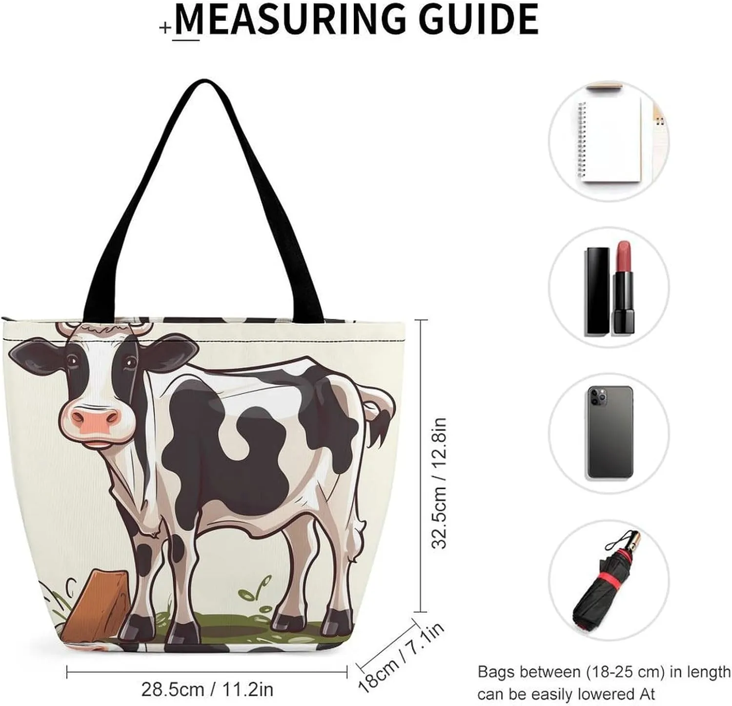 Tote Bag Reusable Grocery Bag Foldable Shopping Bag Extra Large Shoulder Bag Dairy Cow Tote Bag for Travel Work