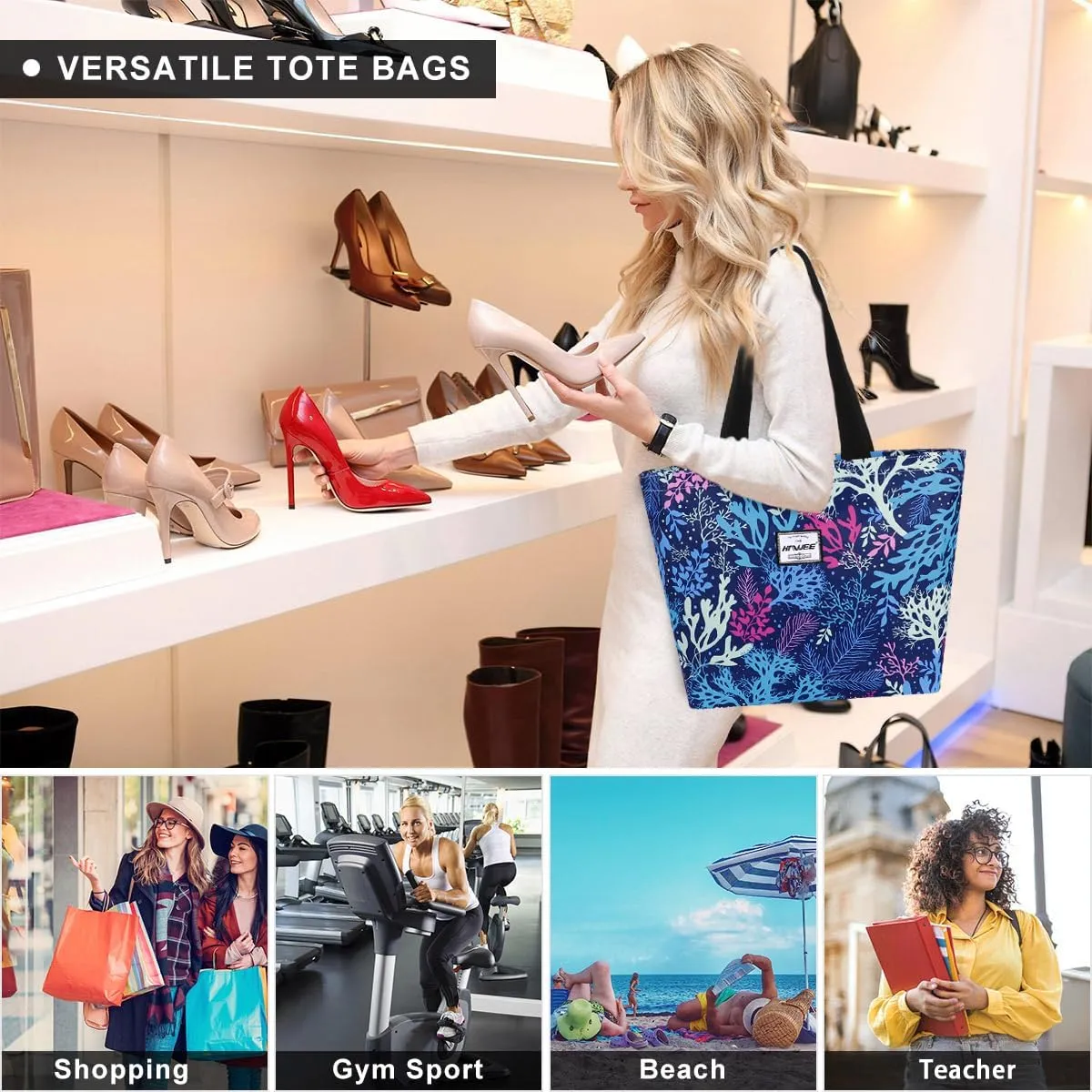 Tote Bag with Zipper for Women Inside Mesh Pocket Heavy Duty Casual Anti-water Cloth Travel Shoulder Handbag