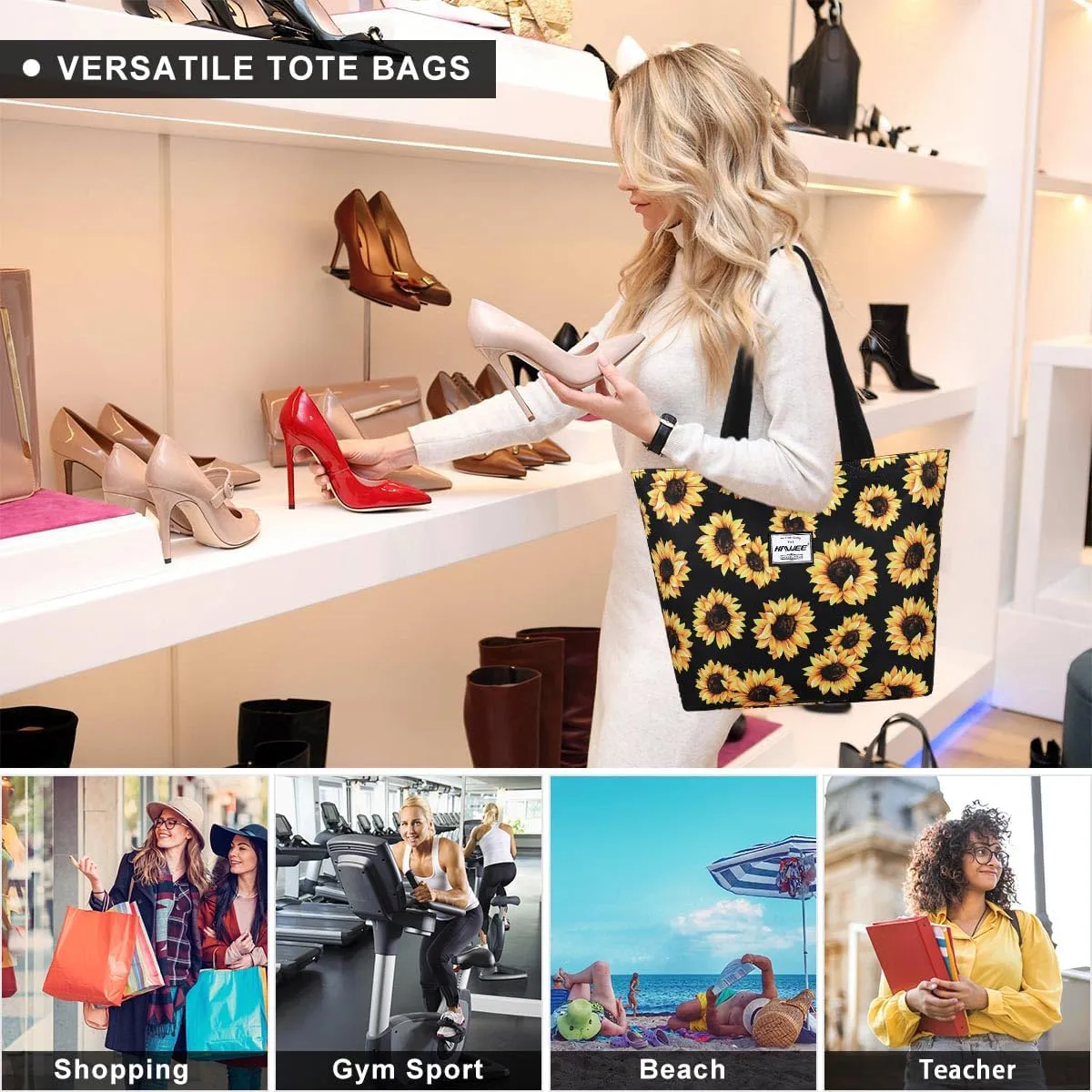 Tote Bag with Zipper for Women Inside Mesh Pocket Heavy Duty Casual Anti-water Cloth Travel Shoulder Handbag